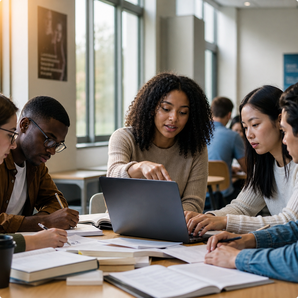 International Students Collaborating in Study Area